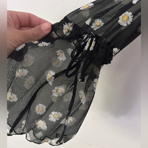 The Kooples NWT 100% Silk Black Daisy Long Sleeve Dress | FR 0 = US 2 - Picture 3 of 13